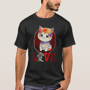 Cute Cat Pastel Media Love Chinese Character T-Shirt