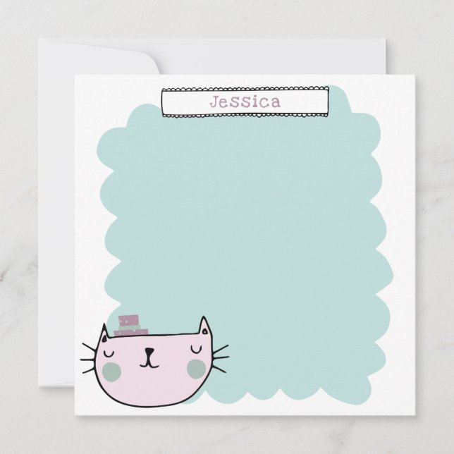 Cute Cat Pastel Teal Lilac Personalised Thank You Card (Front)
