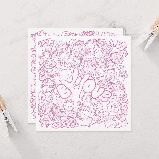 Cute Cat Patten with ASL ILY sign - ASL Design  (Front/Back In Situ)