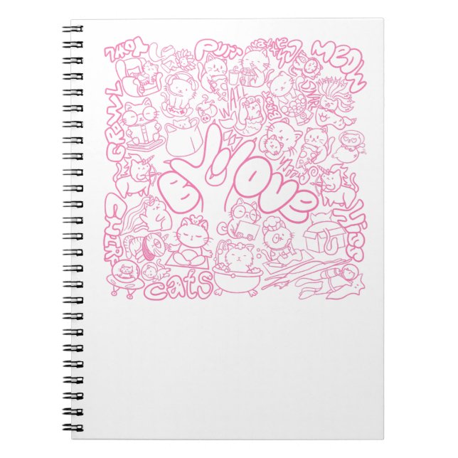 Cute Cat Patten with ASL ILY sign - ASL Design  Notebook (Front)