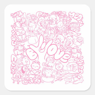 Cute Cat Patten with ASL ILY sign - ASL Design  Square Sticker