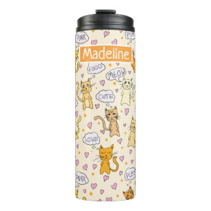Cute Cat Pattern Add Name Thermal Tumbler