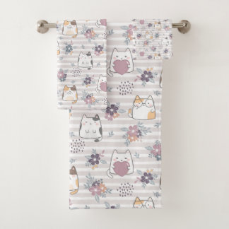 Cute cat pattern bath towel set