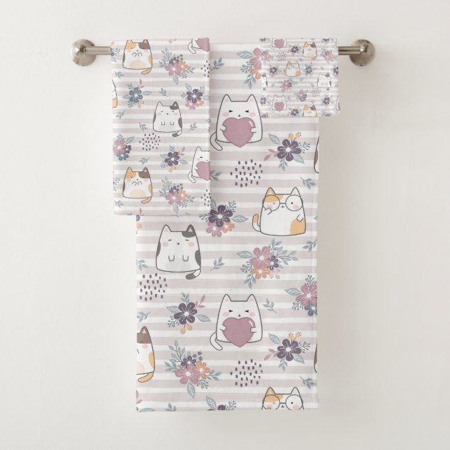 Cute cat pattern bath towel set (Insitu)