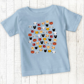 Cute Cat Pattern Blue Baby T-Shirt