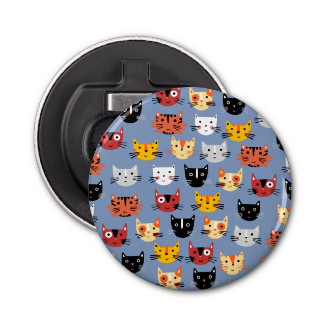 Cute Cat Pattern Blue Bottle Opener (Front)