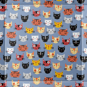 Cute Cat Pattern Blue Tile