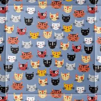 Cute Cat Pattern Blue Tile