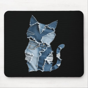 Cute Cat Pattern Denim Patchwork Funny Cat Lover Mouse Mat