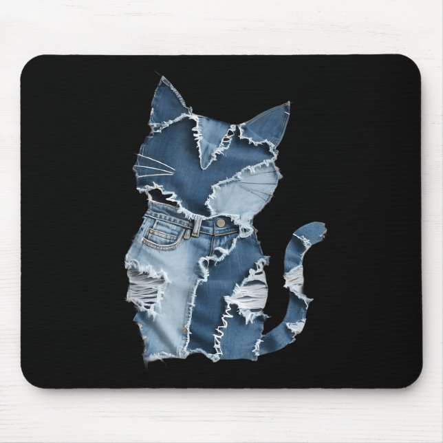 Cute Cat Pattern Denim Patchwork Funny Cat Lover  Mouse Mat (Front)