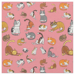cute cat pattern design for cat lovers- pink backg fabric