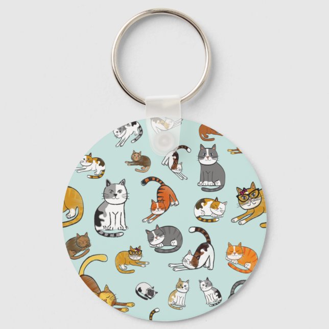 cute cat pattern design for cat lovers- turquoise key ring (Front)