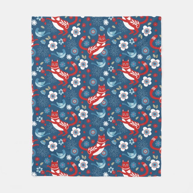 Cute Cat Pattern Fleece Blanket (Front)