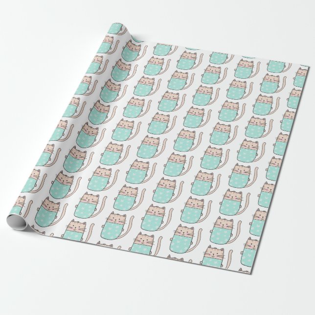 Cute Cat Pattern Girls Birthday Wrapping Paper (Unrolled)