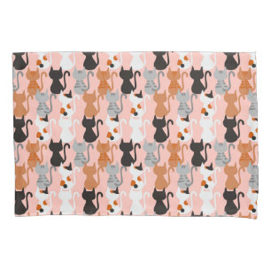 Cute Cat Pattern On Blush Pink Pillowcase