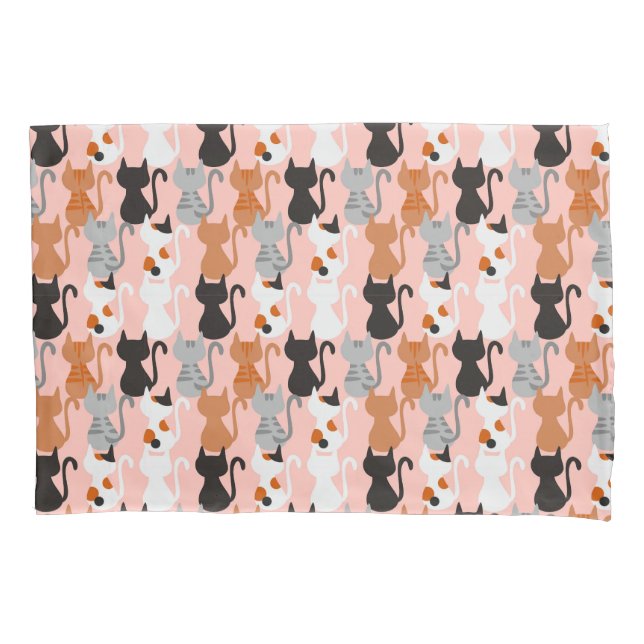 Cute Cat Pattern On Blush Pink Pillowcase (Front-Left)