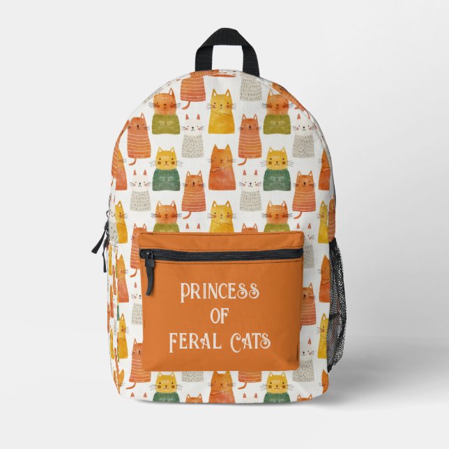 Cute Cat Pattern Princess of Feral Cats Custom Printed Backpack (Front)