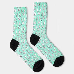 Cute Cat Pattern Teal Novelty  Socks
