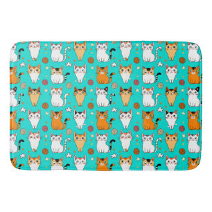 Cute Cat Pattern With Colourful Cats, Yarn Balls Bath Mat