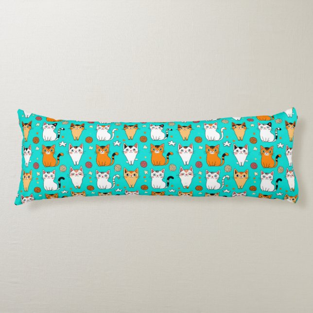 Cute Cat Pattern With Colourful Cats, Yarn Balls Body Cushion (Front)