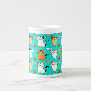Cute Cat Pattern With Colourful Cats, Yarn Balls Bone China Mug