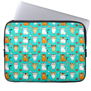 Cute Cat Pattern With Colourful Cats, Yarn Balls Laptop Sleeve