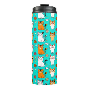 Cute Cat Pattern With Colourful Cats, Yarn Balls Thermal Tumbler