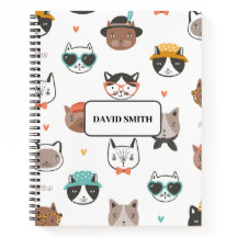 Cute Cat Pattern with name Notebook