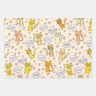 Cute Cat Pattern Wrapping Paper Sheet