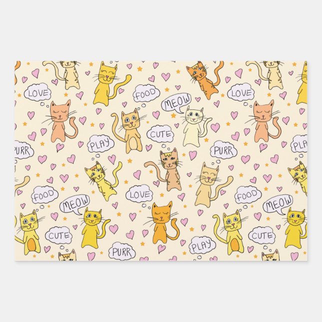 Cute Cat Pattern Wrapping Paper Sheet (Front)