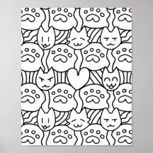 Cute Cat Pattren Colouring Page Poster
