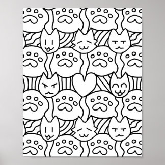 Cute Cat Pattren Colouring Page Poster