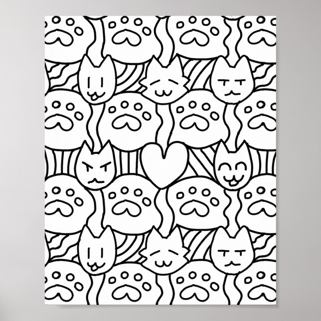 Cute Cat Pattren Colouring Page Poster (Front)