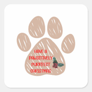 Cute Cat Paw Funny Christmas  Square Sticker