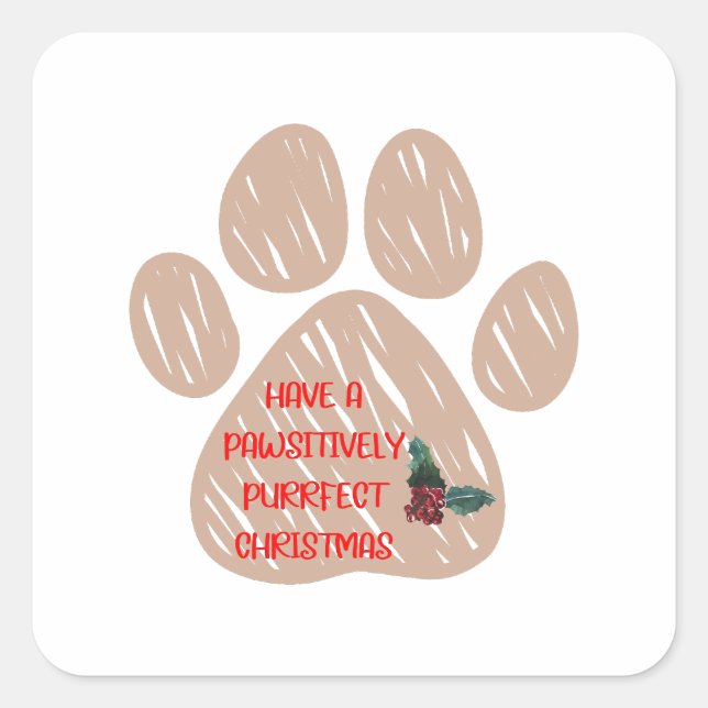 Cute Cat Paw Funny Christmas  Square Sticker (Front)