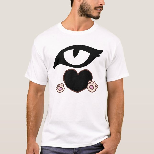 Cute Cat Paw Heart with Kawaii Eyes T-Shirt (Front)