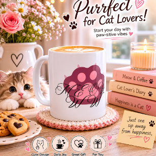 Cute Cat Paw "MEOW" Calligraphy – Adorable Kitty Coffee Mug