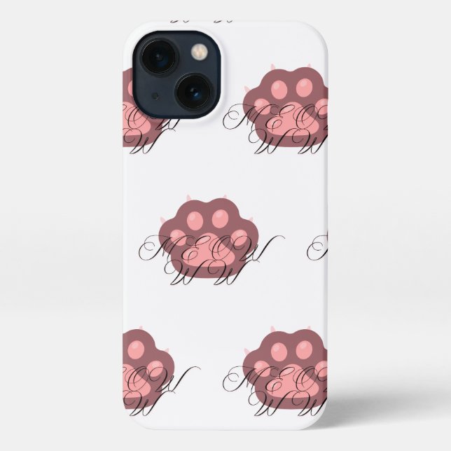  Cute Cat Paw "MEOW" Calligraphy – Adorable Kitty  iPhone Case (Back)