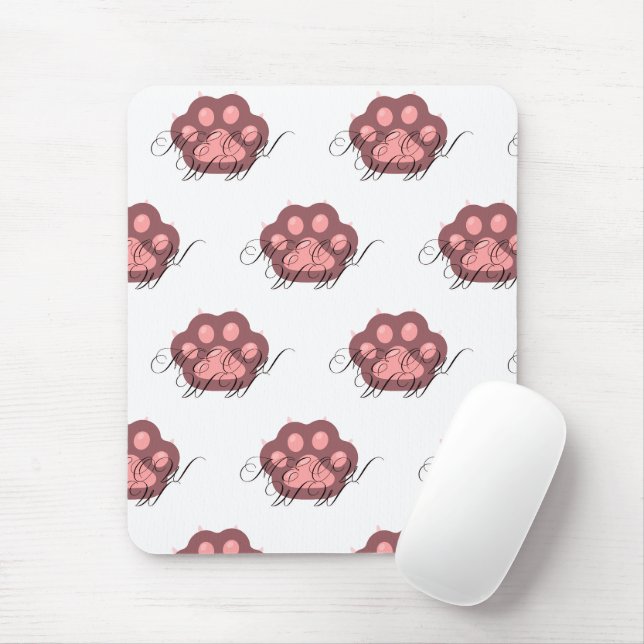  Cute Cat Paw "MEOW" Calligraphy – Adorable Kitty  Mouse Mat (With Mouse)