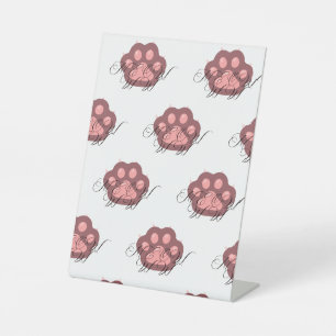 Cute Cat Paw "MEOW" Calligraphy – Adorable Kitty Pedestal Sign