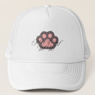 Cute Cat Paw "MEOW" Calligraphy – Adorable Kitty Trucker Hat