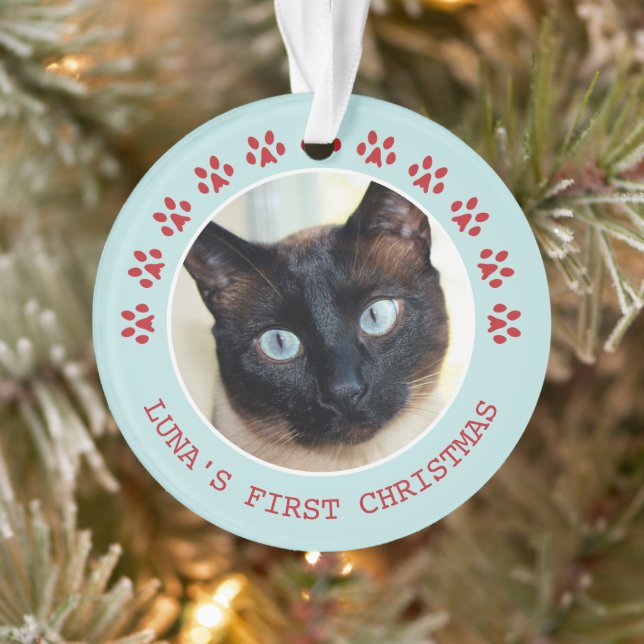 Cute Cat Paw Prints Photo Frame Christmas Ornament (Tree)