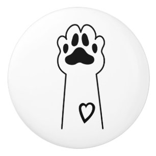 Cute Cat Paw With Heart Minimal Design Ceramic Knob