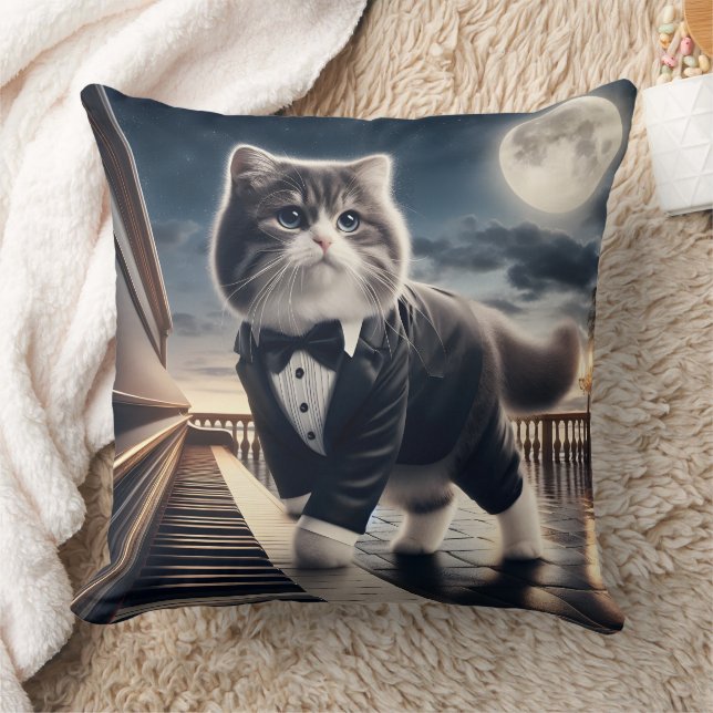Cute Cat Pawdigy Plays a Moonlight Sonata Cushion (Blanket)