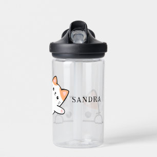 Cute Cat Peaking Custom Name Water Bottle