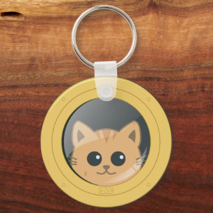 Cute Cat Peeking Through Boat Porthole Window Key Ring