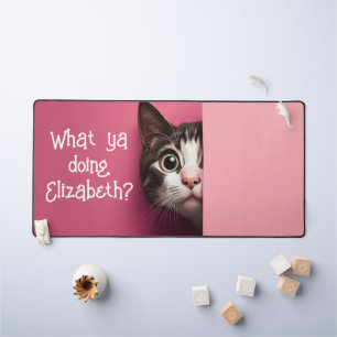 Cute Cat Peeks Desk Mat