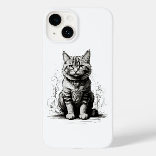 Cute Cat Pencil Sketch Case-Mate iPhone 14 Case
