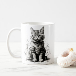 Cute Cat Pencil Sketch Coffee Mug