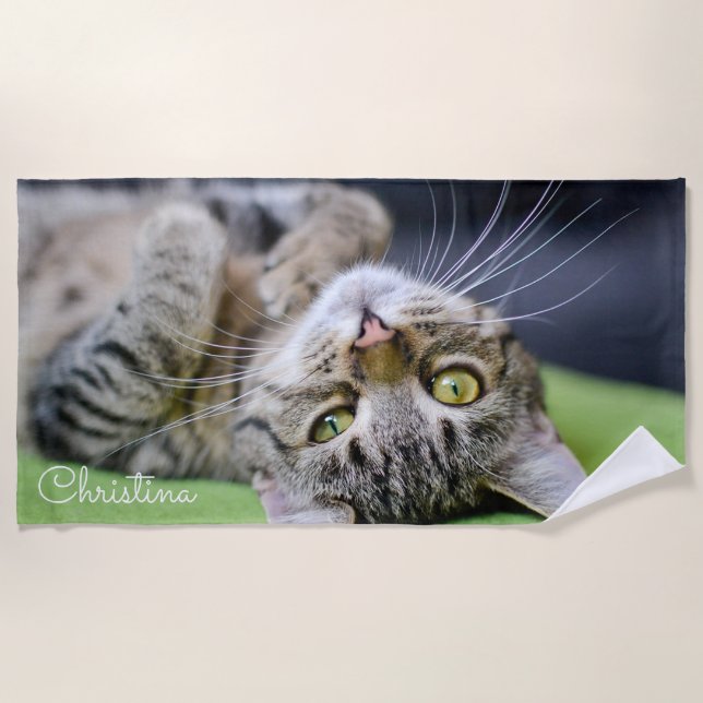 Cute Cat Personalised beach towel (Front)